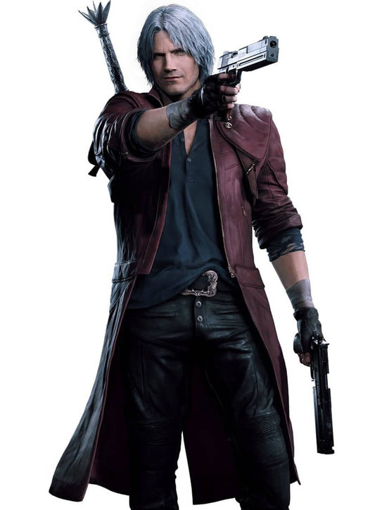 Harpoon Dante Inspired Burgundy Faux Leather Coat - Devil May Cry 5 Style