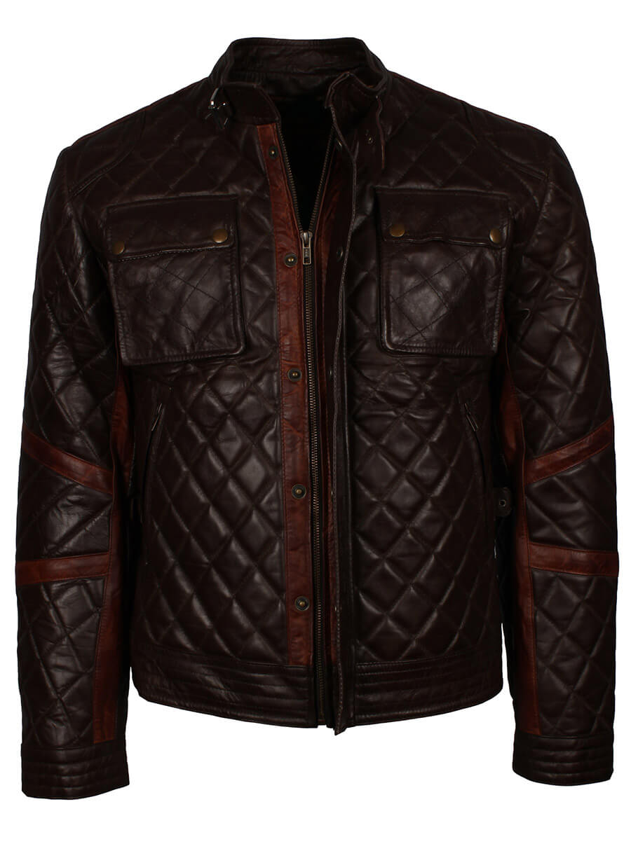 Harpoon Dark Quilted Men Inspired Brown Leather Jacket
