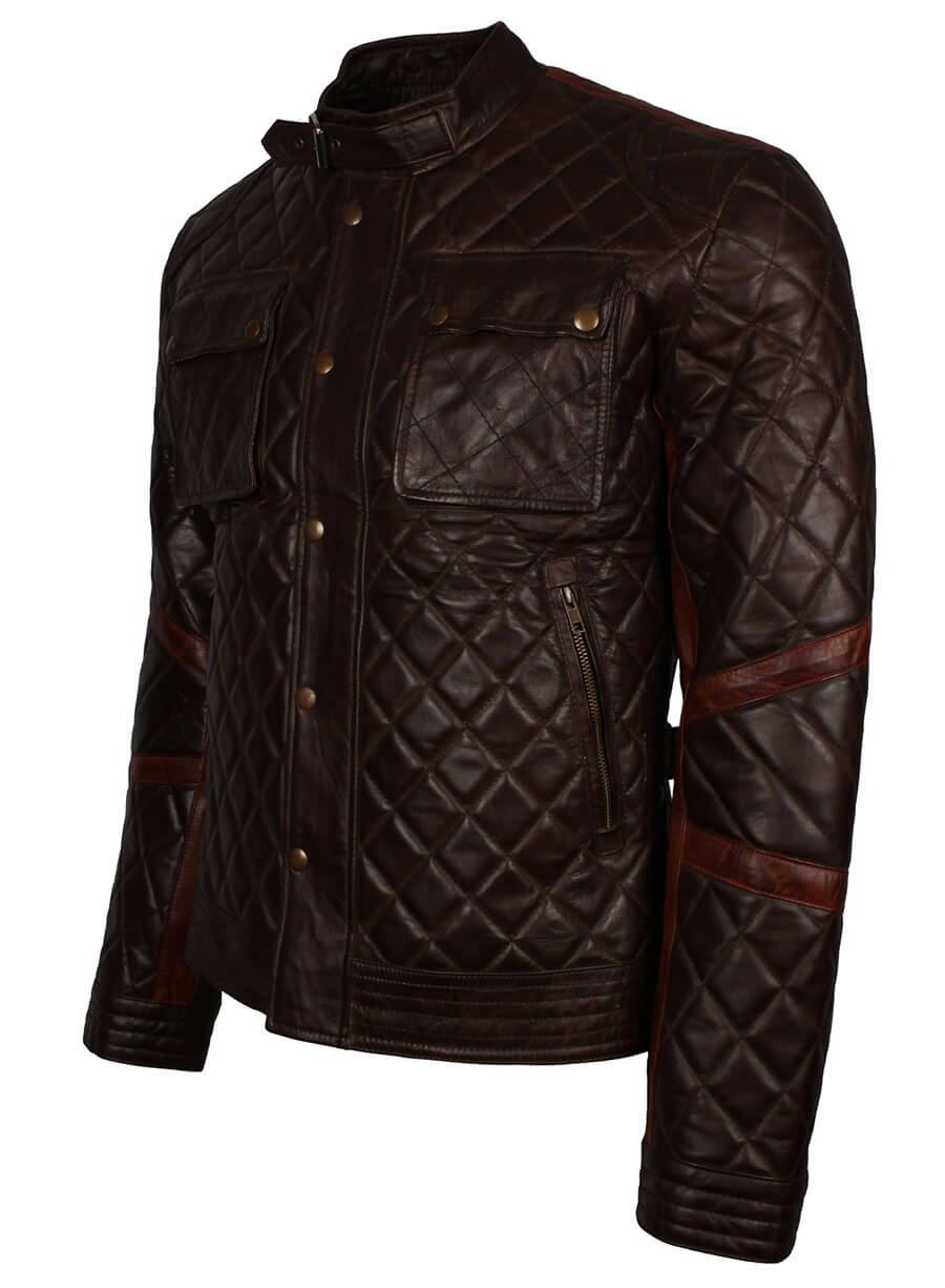 Harpoon Dark Quilted Men Inspired Brown Leather Jacket