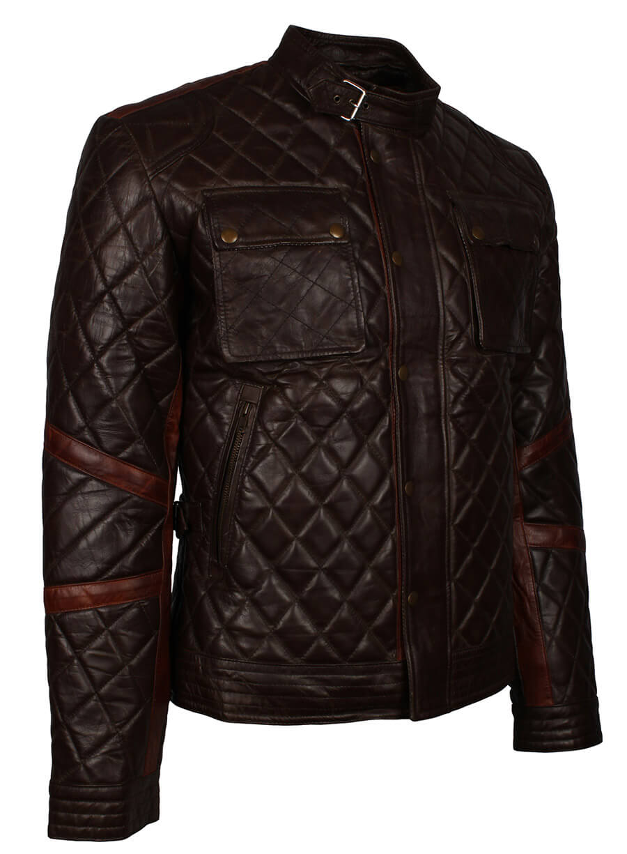 Harpoon Dark Quilted Men Inspired Brown Leather Jacket