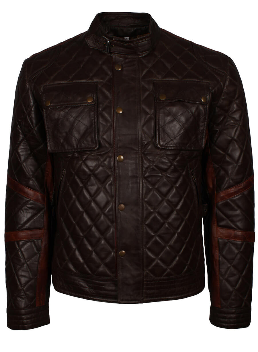 Harpoon Dark Quilted Men Inspired Brown Leather Jacket