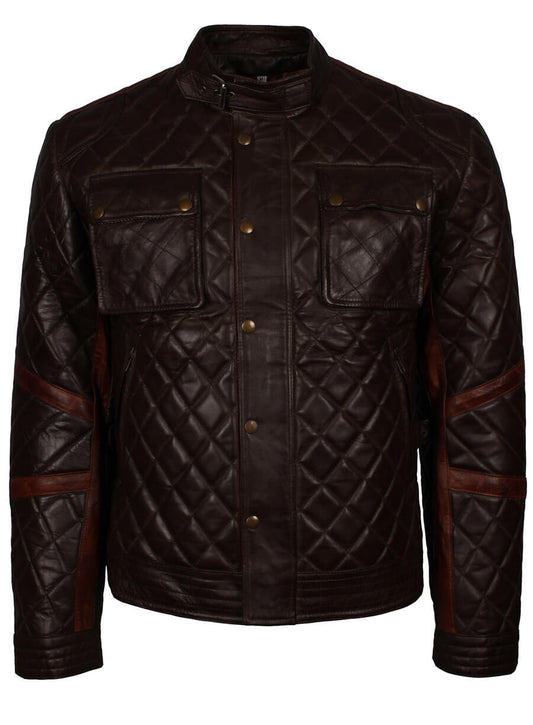Harpoon Dark Quilted Men Inspired Brown Leather Jacket