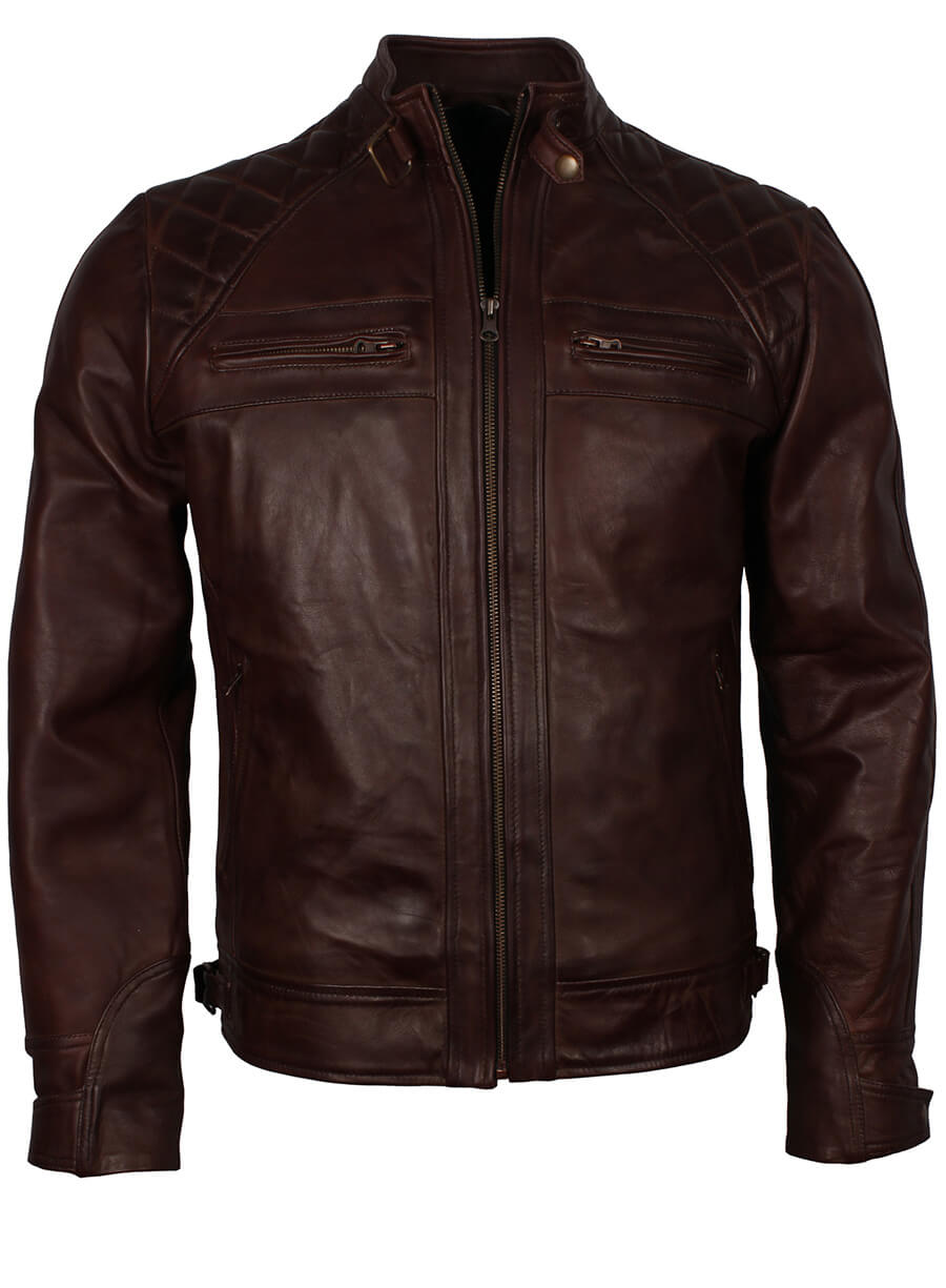 Harpoon Dark Quilted Vintage Inspired Brown Real Leather Leather Jacket