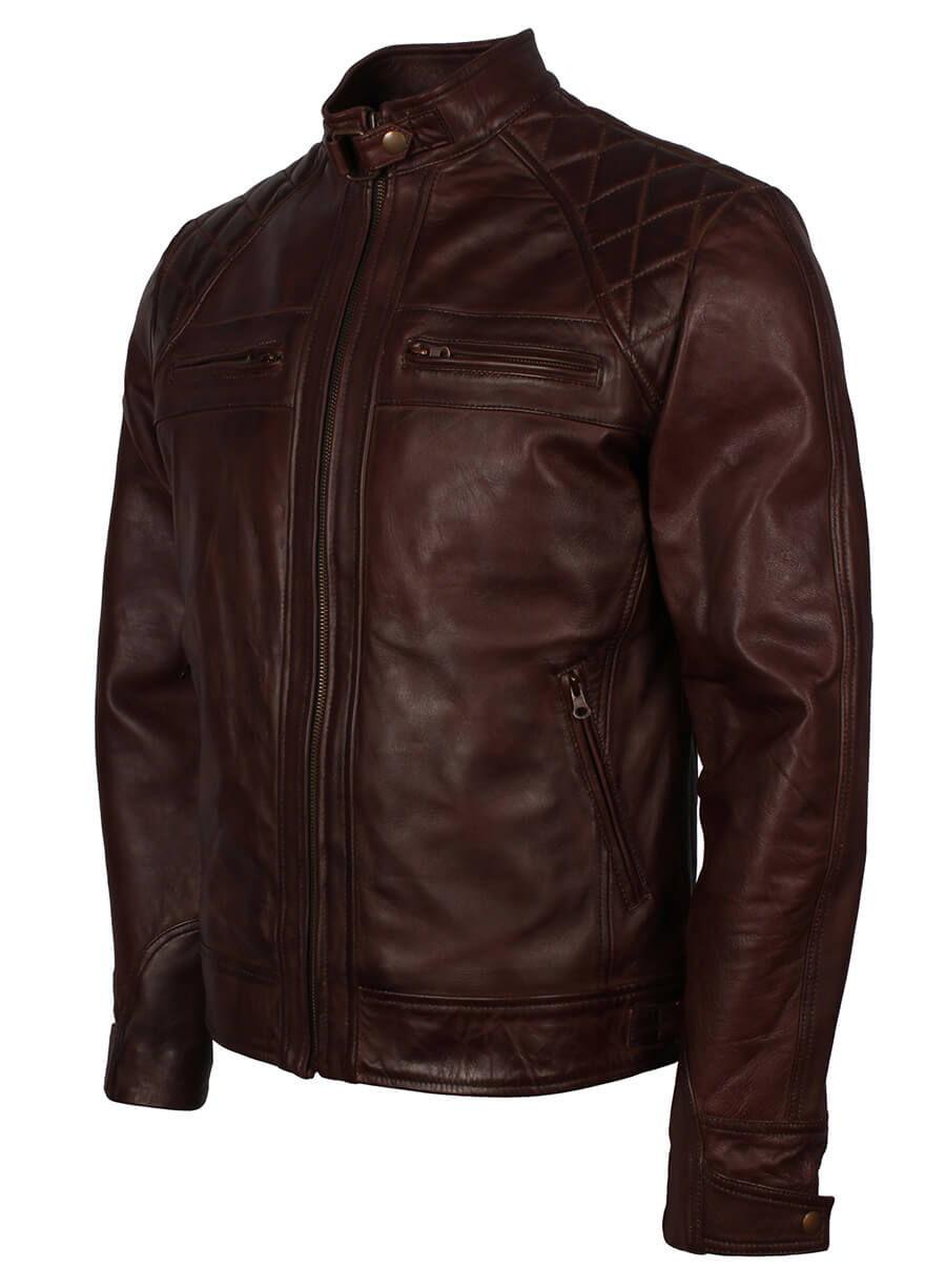 Harpoon Dark Quilted Vintage Inspired Brown Real Leather Leather Jacket