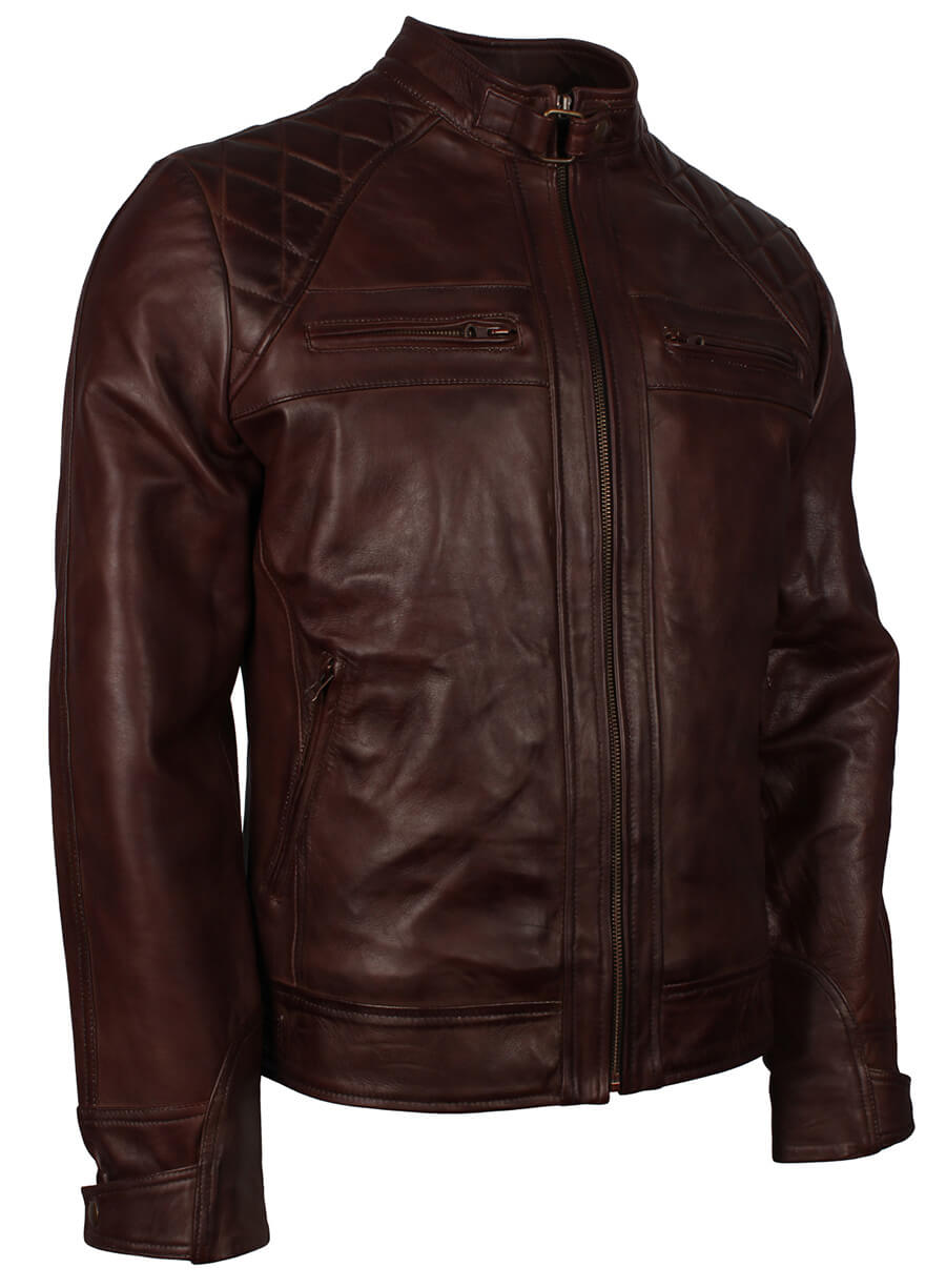 Harpoon Dark Quilted Vintage Inspired Brown Real Leather Leather Jacket