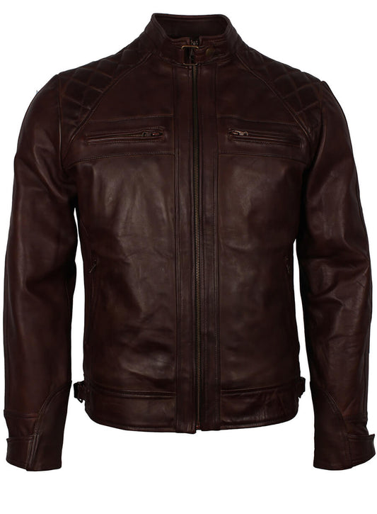 Harpoon Dark Quilted Vintage Inspired Brown Real Leather Leather Jacket
