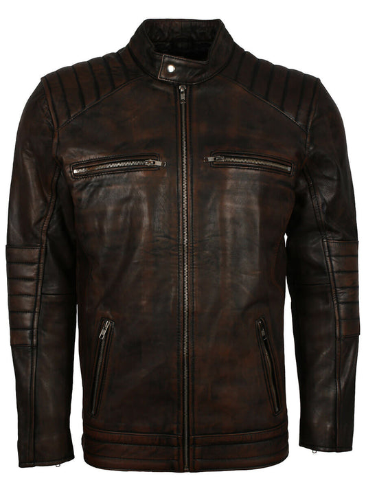 Harpoon Dark Vintage Inspired Brown Biker Jacket