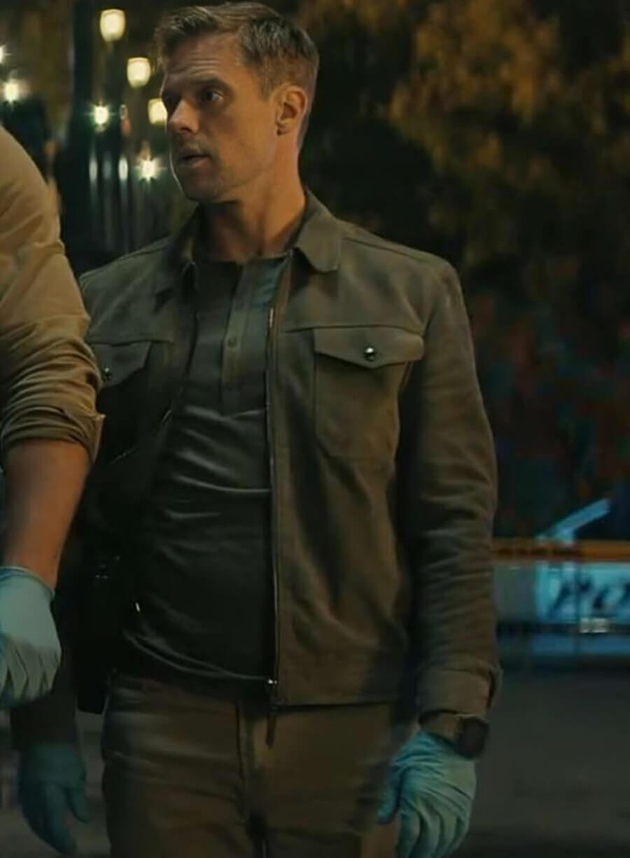 Harpoon David O'Donnell Inspired Grey Fabric Leather Jacket - Reacher Style