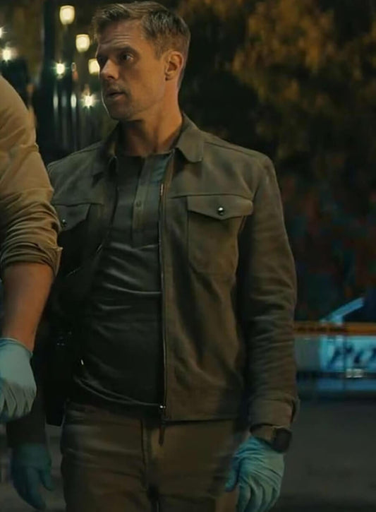 Harpoon David O'Donnell Inspired Grey Fabric Leather Jacket - Reacher Style