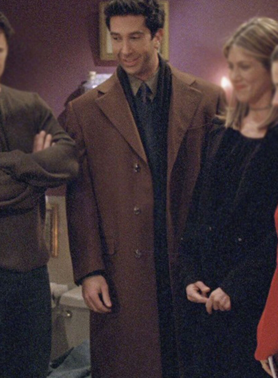 Harpoon Ross Geller Inspired Brown Wool Fabric Coat - Friends Style
