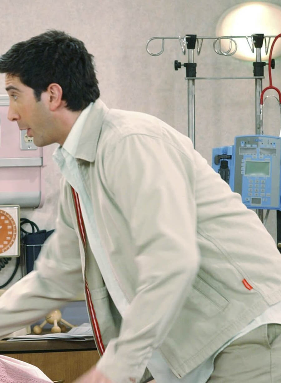 Harpoon Ross Geller Inspired White Cotton Fabric Cotton Jacket - Friends Style
