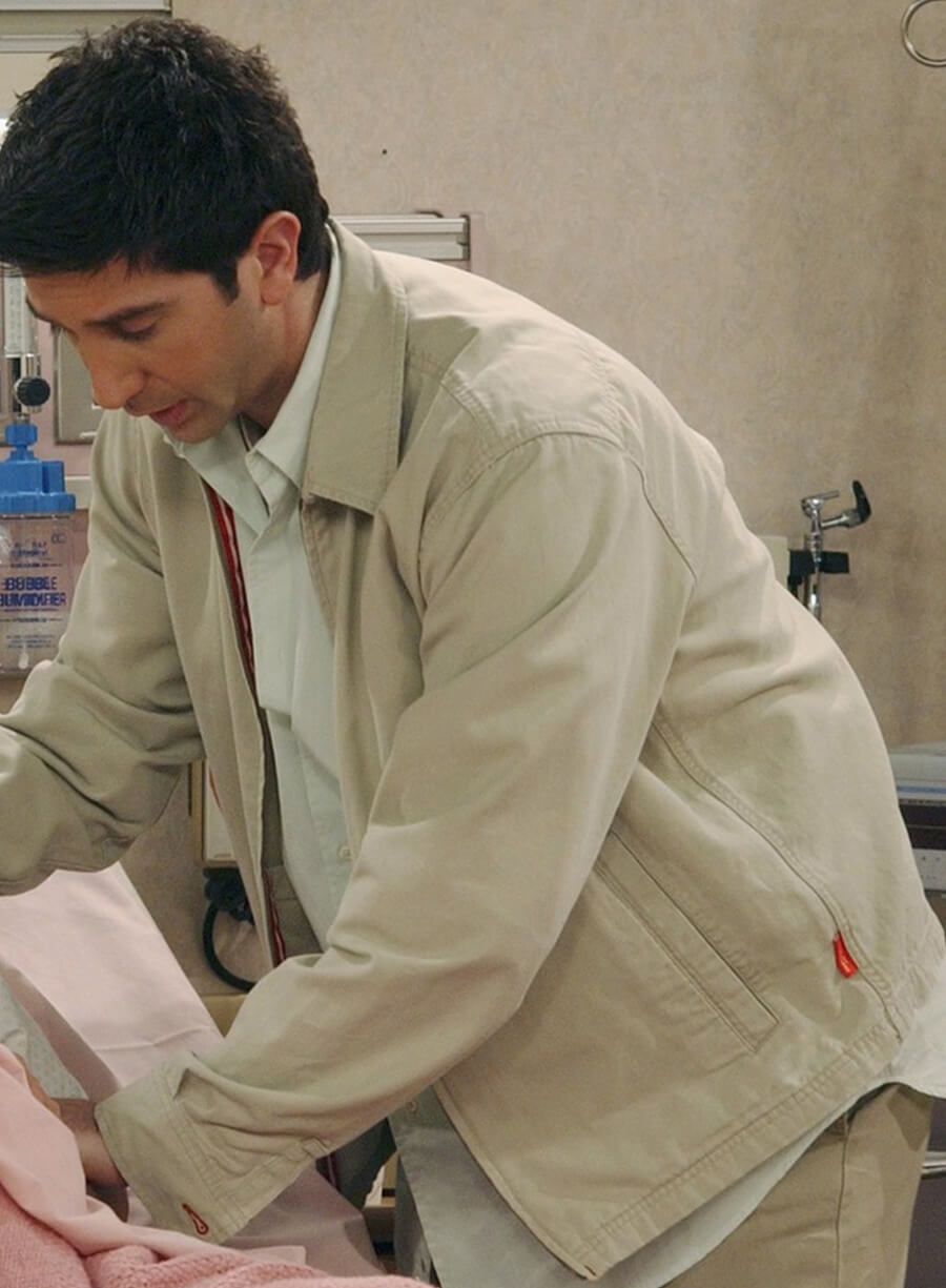 Harpoon Ross Geller Inspired White Cotton Fabric Cotton Jacket - Friends Style