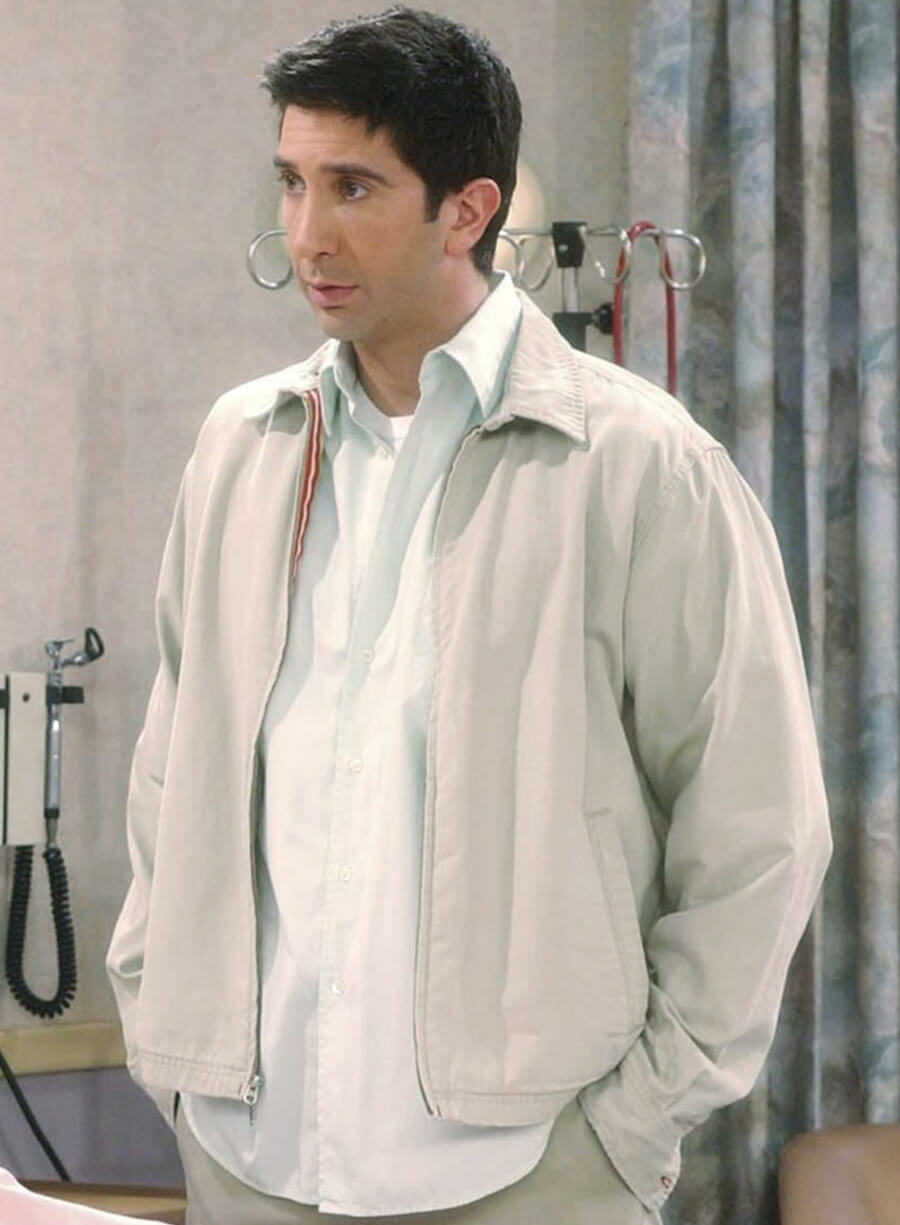 Harpoon Ross Geller Inspired White Cotton Fabric Cotton Jacket - Friends Style