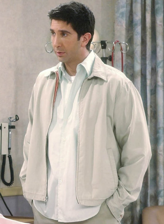 Harpoon Ross Geller Inspired White Cotton Fabric Cotton Jacket - Friends Style