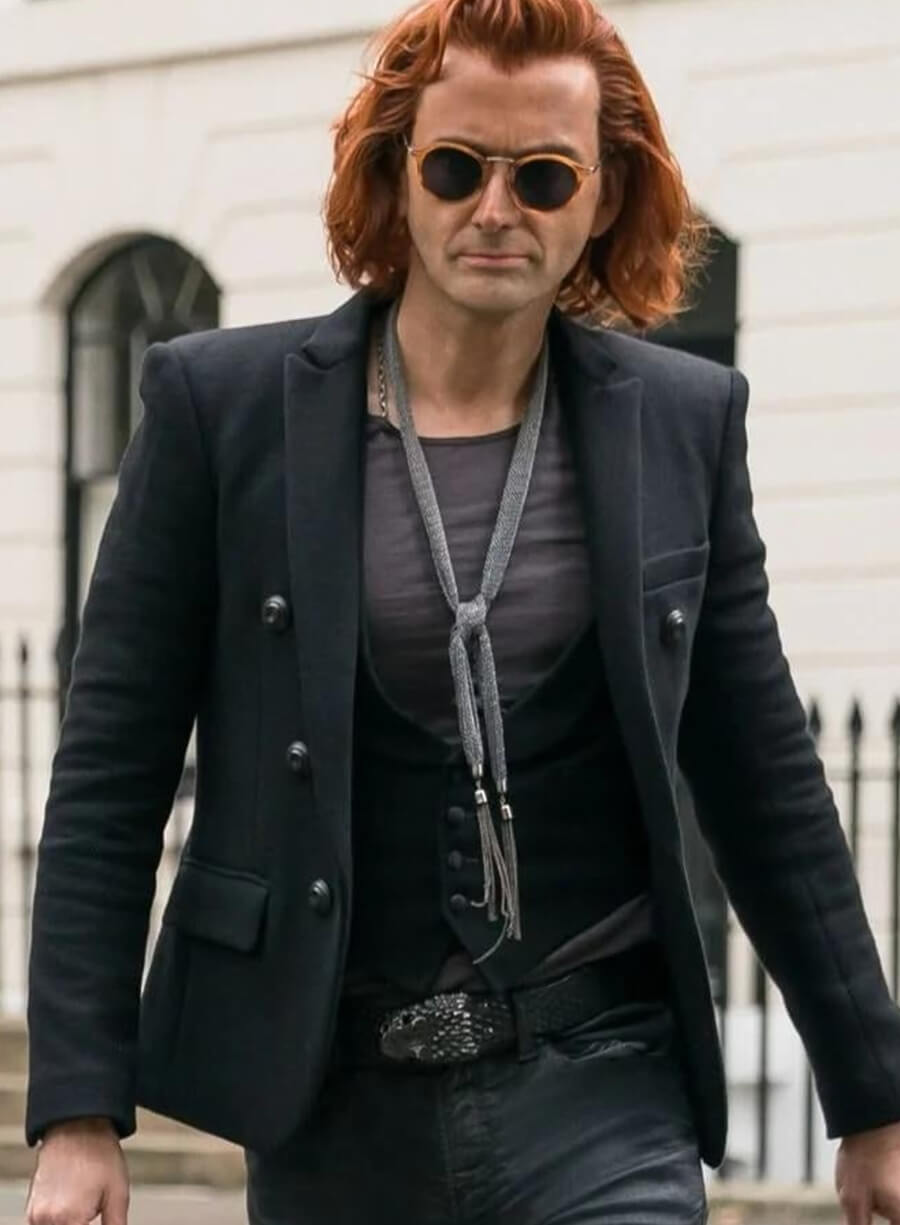 Harpoon Crowley Inspired Black Wool Jacket - Good Omens Style