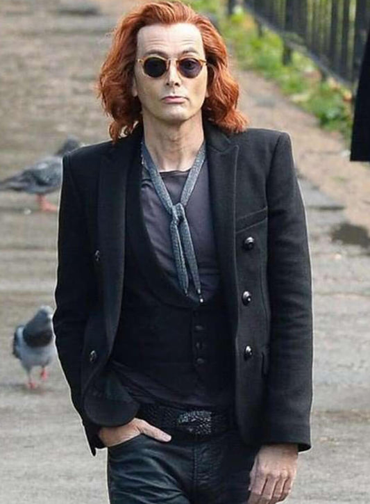Harpoon Crowley Inspired Black Wool Jacket - Good Omens Style