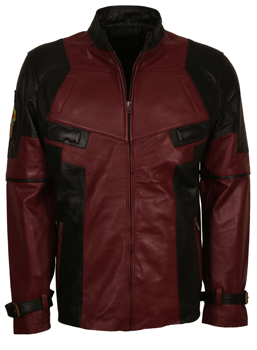 Harpoon Deadpool Ryan Reynolds Maroon Inspired Maroon and Black Real Leather Leather Jacket - Deadpool 2 Style