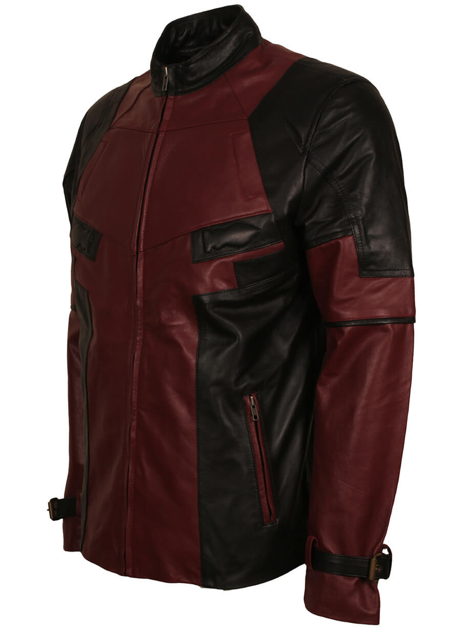 Harpoon Deadpool Ryan Reynolds Maroon Inspired Maroon and Black Real Leather Leather Jacket - Deadpool 2 Style