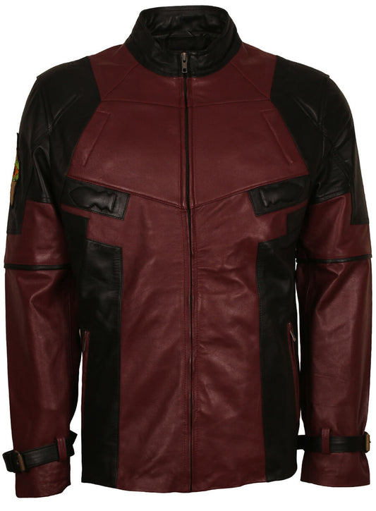Harpoon Deadpool Ryan Reynolds Maroon Inspired Maroon and Black Real Leather Leather Jacket - Deadpool 2 Style