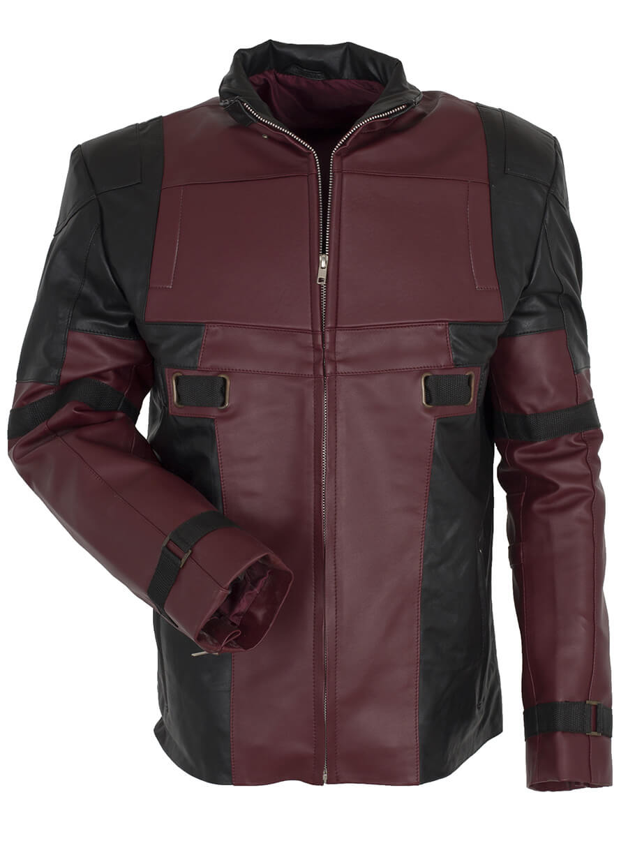 Harpoon Deadpool Wade Wilson Maroon Inspired Maroon and Black Faux Leather or Real Leather Costume Jacket - Movie Deadpool Style