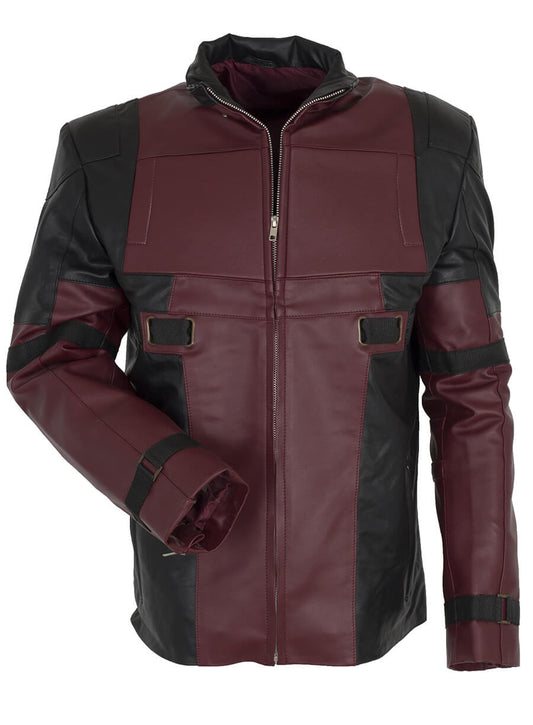 Harpoon Deadpool Wade Wilson Maroon Inspired Maroon and Black Faux Leather or Real Leather Costume Jacket - Movie Deadpool Style