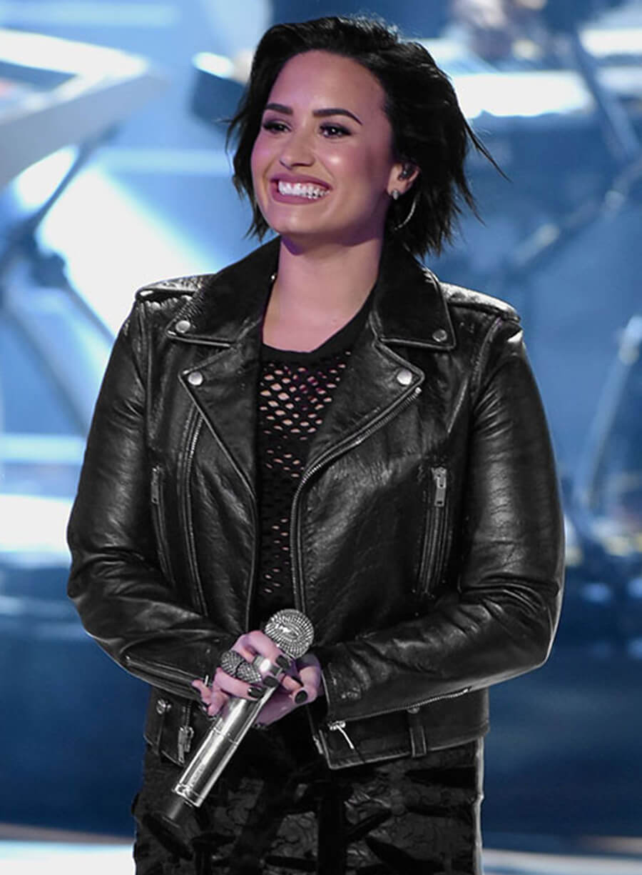 Harpoon Demi Lovato Inspired Black Real Leather Leather Jacket