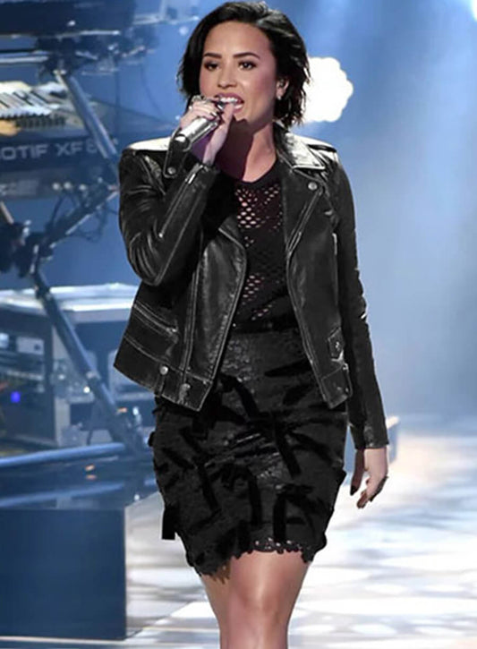 Harpoon Demi Lovato Inspired Black Real Leather Leather Jacket
