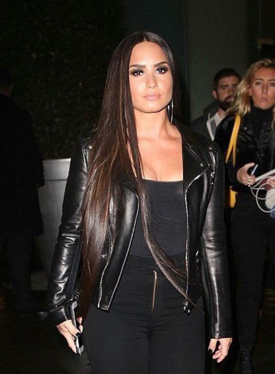 Harpoon Demi Lovato Inspired Black Real Leather Leather Jacket