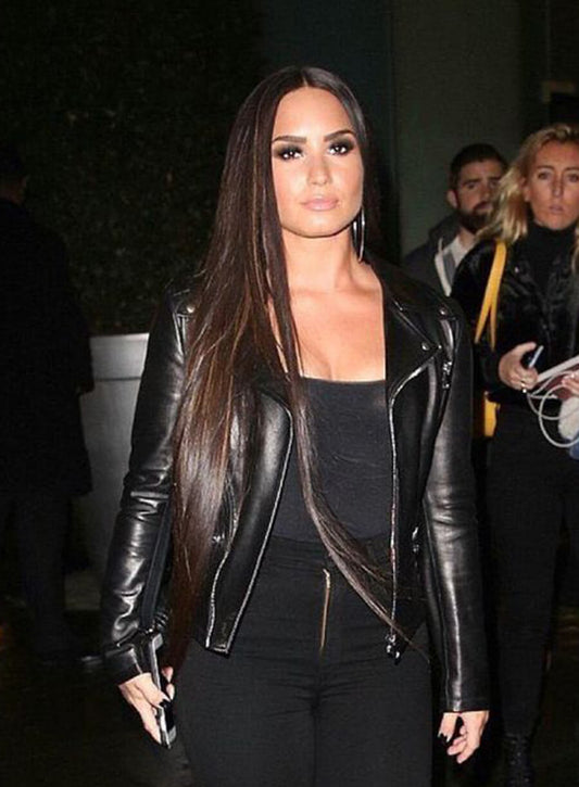Harpoon Demi Lovato Inspired Black Real Leather Leather Jacket