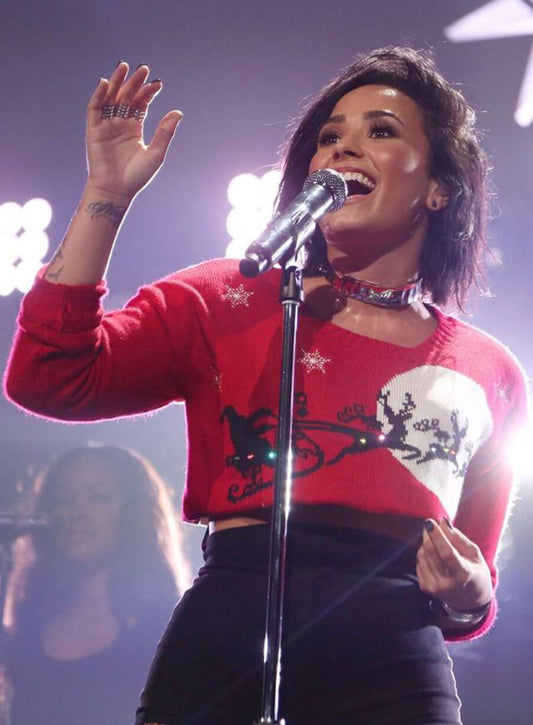 Harpoon Demi Lovato Inspired Red Fleece Fabric Leather Jacket