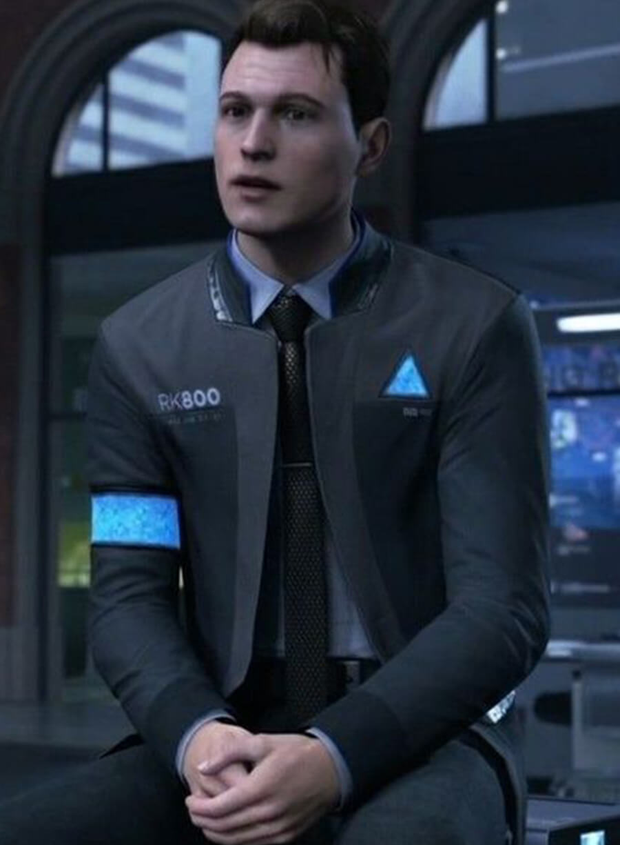 Harpoon Connor Inspired Gray & Black Leather Jacket - Detroit: Become Human Style