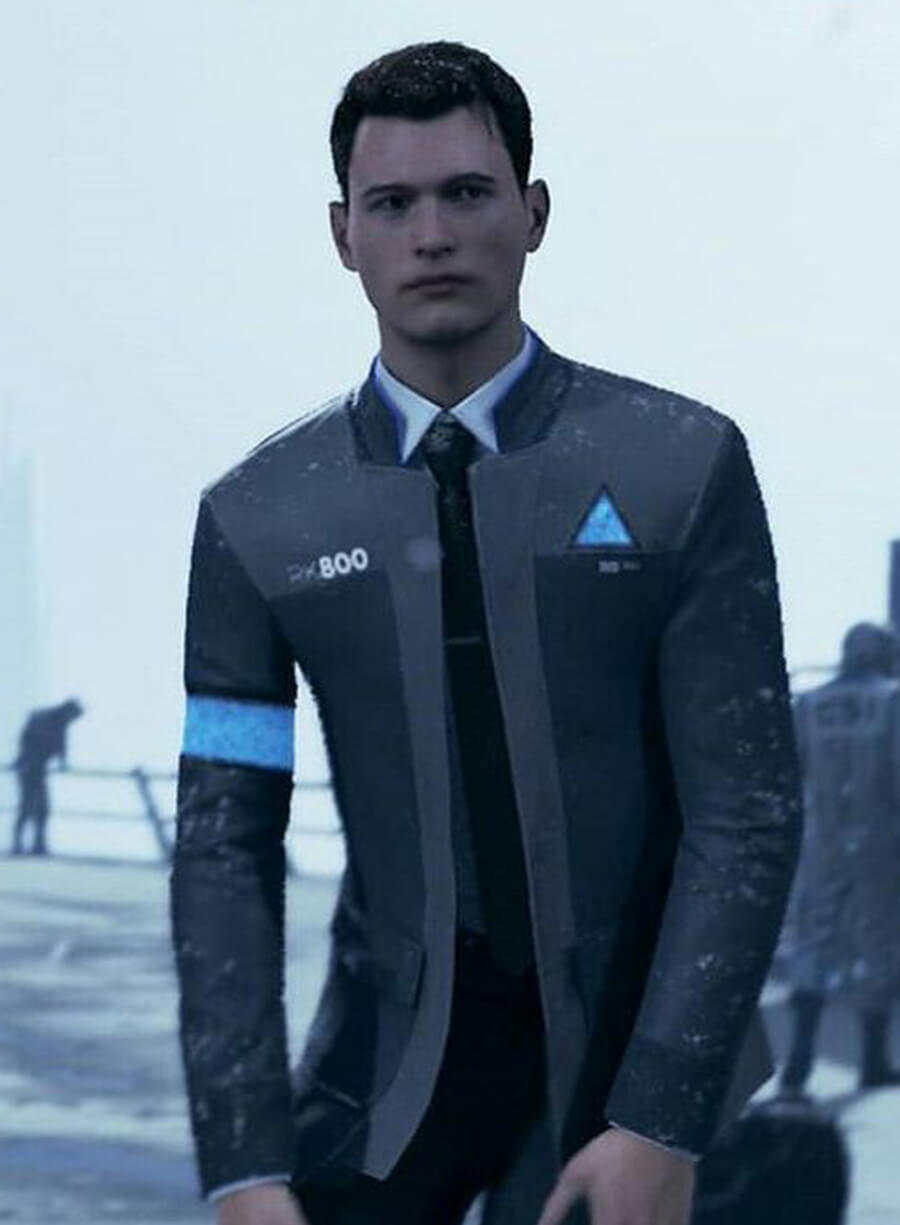 Harpoon Connor Inspired Gray & Black Leather Jacket - Detroit: Become Human Style