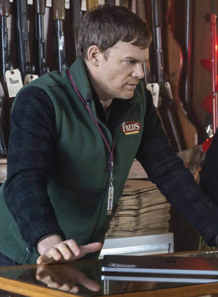 Harpoon Dexter New Blood Fred's Fleece Vest Inspired Green Fleece Fabric Leather Jacket - Dexter New Blood 2021 Style