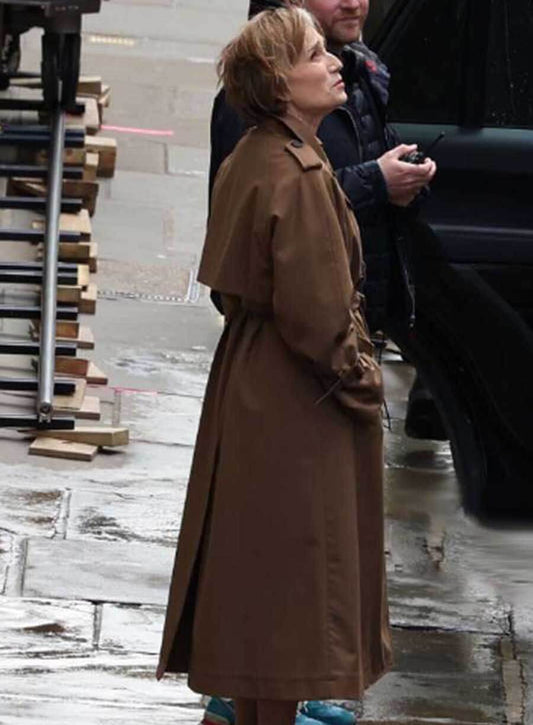 Harpoon Diana Taverner Inspired Brown Cotton Fabric Coat - Slow Horses S04 Style