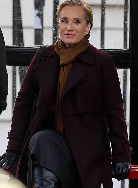 Harpoon Diana Taverner Inspired Maroon Wool Fabric Coat - Slow Horses S03 Style