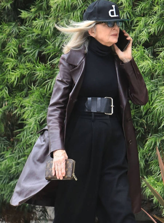 Harpoon Diane Keaton Inspired Brown Real Leather Coat