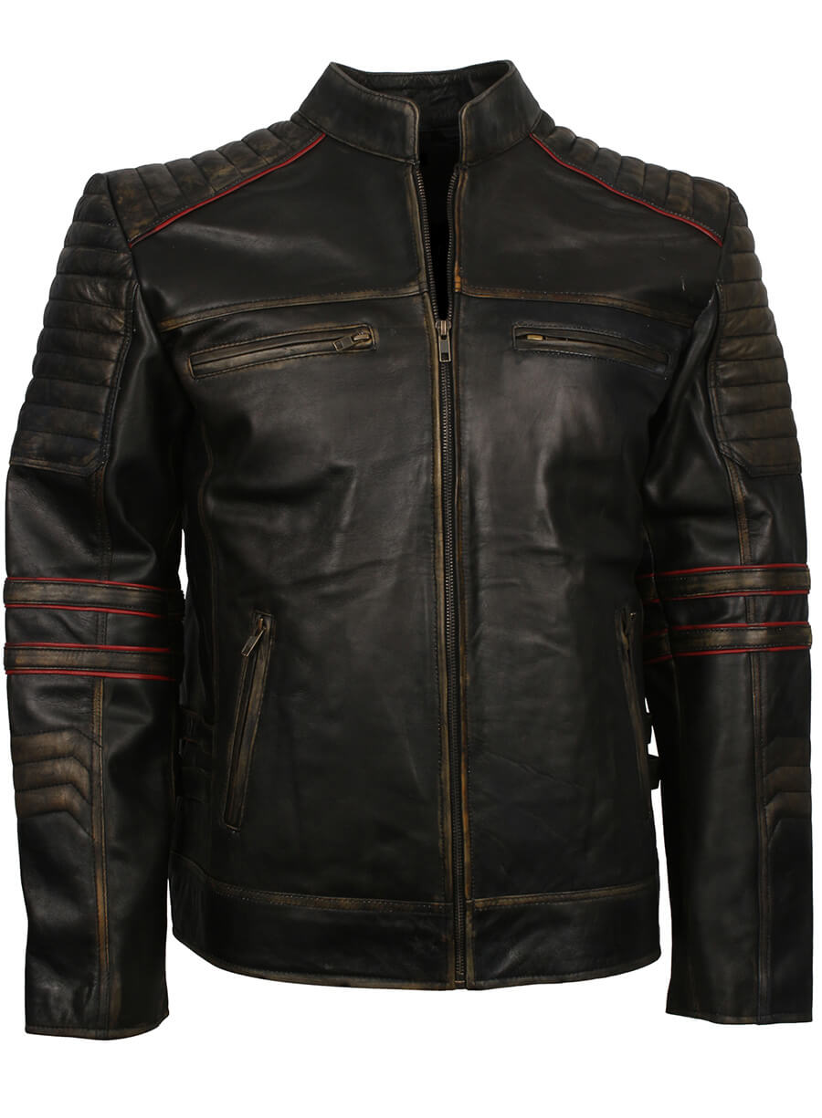 Harpoon Distressed Quilted Retro Inspired Black Biker Jacket