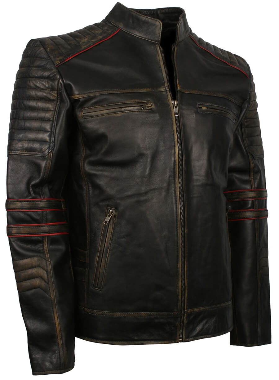 Harpoon Distressed Quilted Retro Inspired Black Biker Jacket