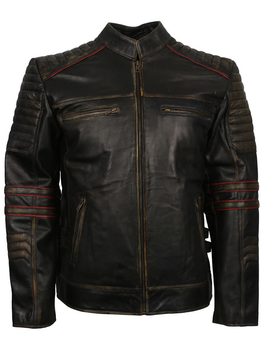 Harpoon Distressed Quilted Retro Inspired Black Biker Jacket