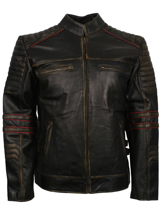Harpoon Distressed Quilted Retro Inspired Black Biker Jacket