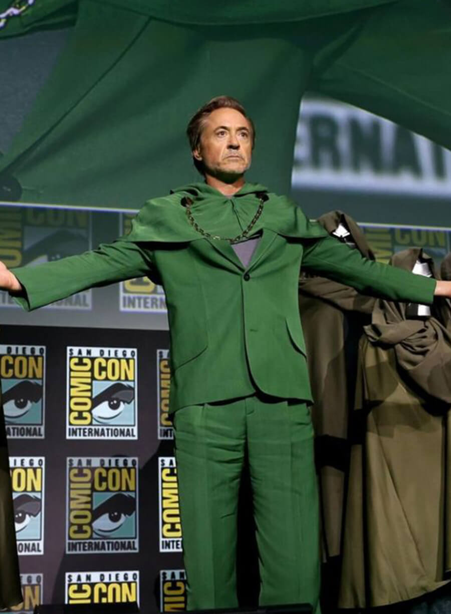 Harpoon Doctor Doom Inspired Green Suiting Fabric Leather Jacket - Avengers: The Doomsday Style