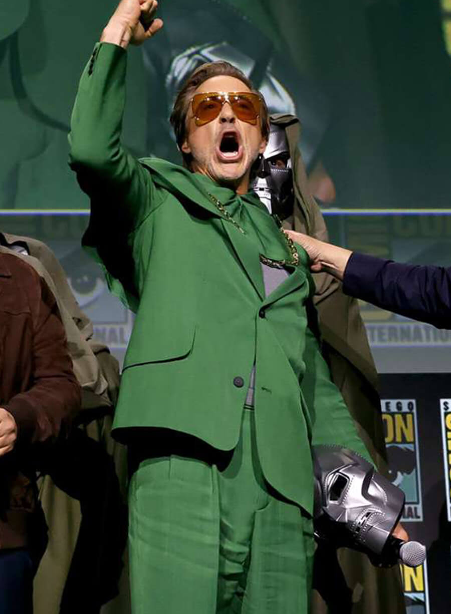 Harpoon Doctor Doom Inspired Green Suiting Fabric Leather Jacket - Avengers: The Doomsday Style