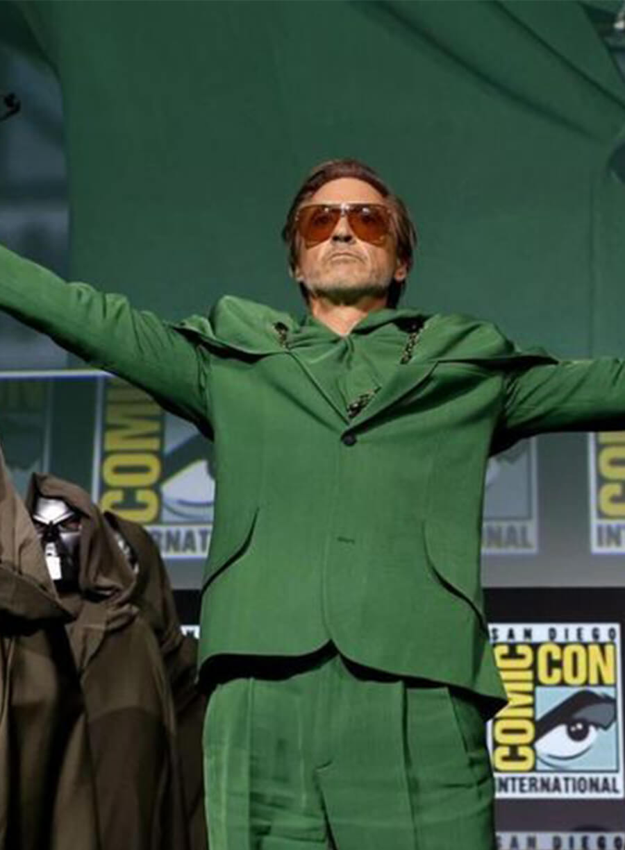 Harpoon Doctor Doom Inspired Green Suiting Fabric Leather Jacket - Avengers: The Doomsday Style