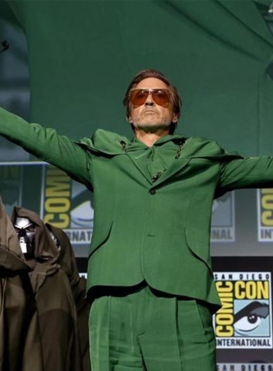 Harpoon Doctor Doom Inspired Green Suiting Fabric Leather Jacket - Avengers: The Doomsday Style