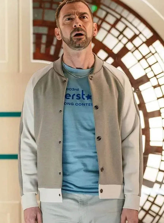 Harpoon Gary Gabbastone Inspired Grey / White Bomber Jacket - Doctor Who TV Series Style