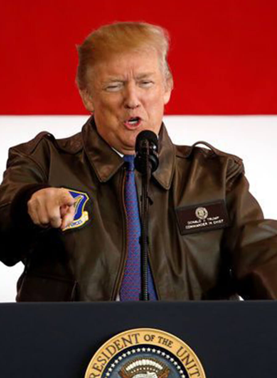 Harpoon Donald Trump Inspired Brown Real Leather Bomber Jacket