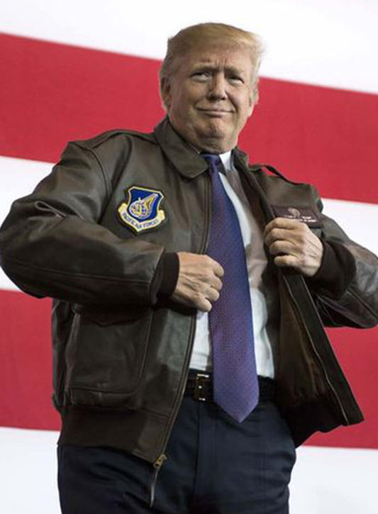 Harpoon Donald Trump Inspired Brown Real Leather Bomber Jacket