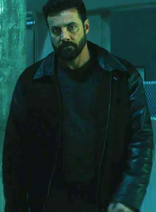 Harpoon Dealer Inspired Black Wool with Leather Sleeves Wool Jacket - Reacher Style