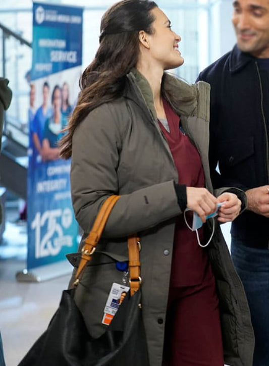 Harpoon Dr. Natalie Manning Inspired Brown Hooded Jacket - Chicago Med Style