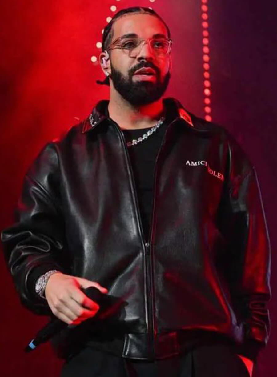 Harpoon Drake Amici Violente Trucker Inspired Black Leather Jacket - Aubrey Drake Graham Style